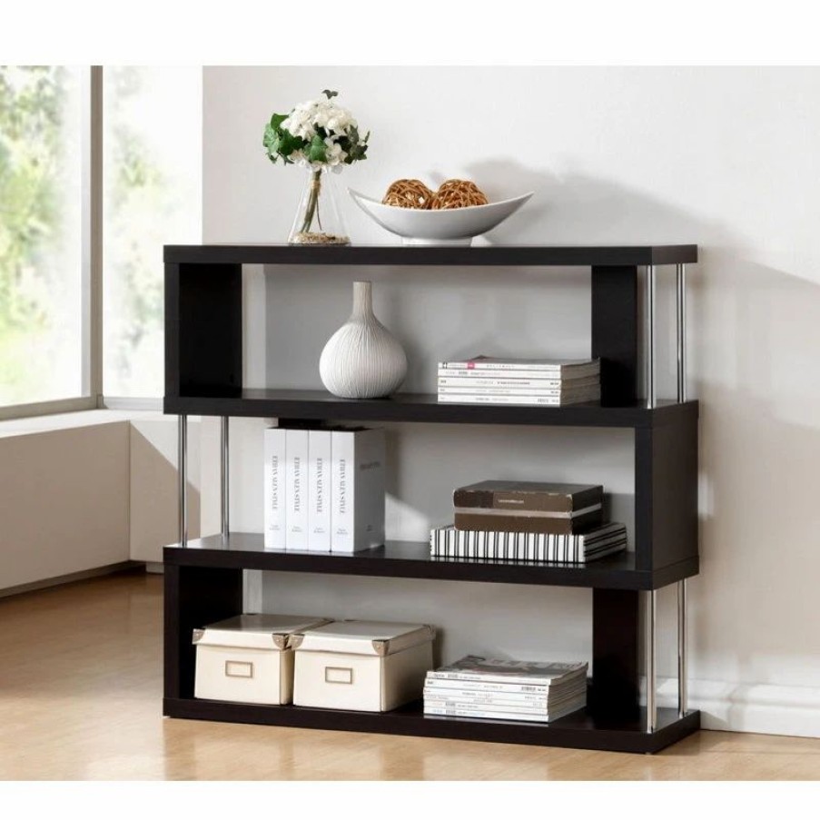 Bookcases * | Baxton Studio Barnes Dark Brown 3-Shelf Modern Bookcase