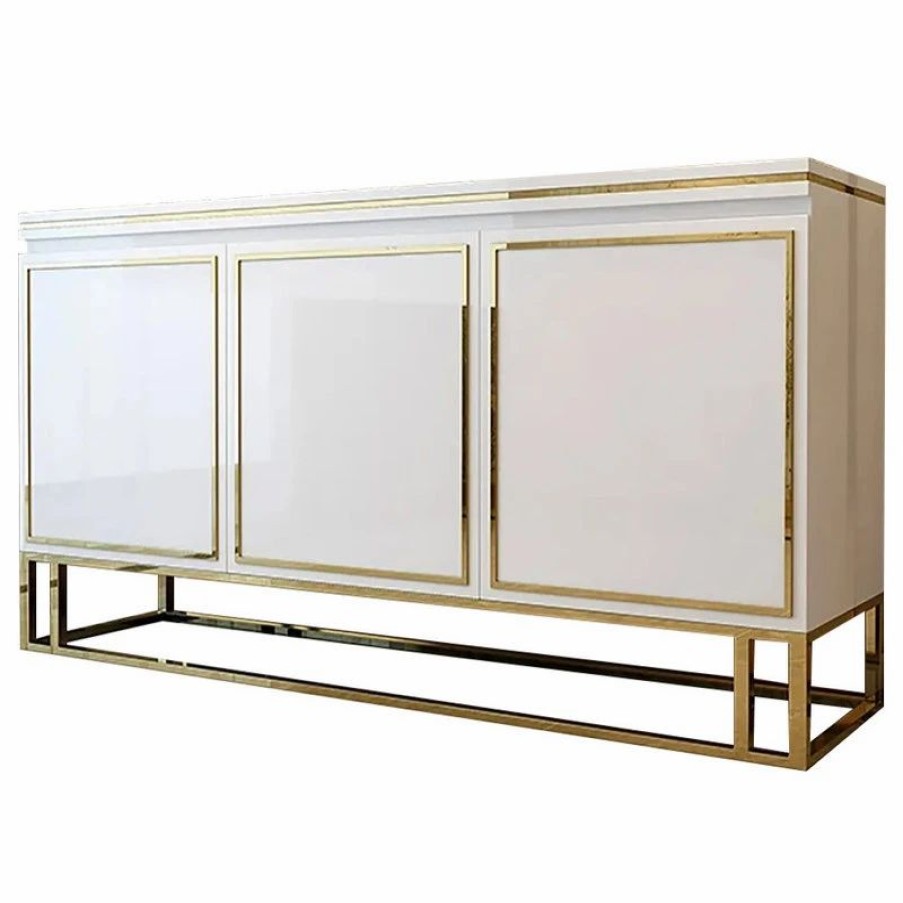 Buffets & Sideboards * | Homary 59 White Wood Sideboard Buffet Cabinet With Storage 3 Doors Gold Base