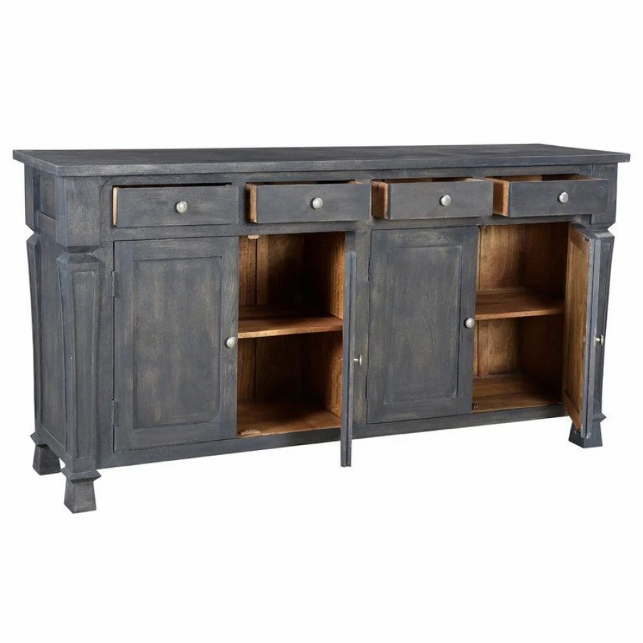 Buffets & Sideboards * | Moti Carmenita 4 Door Sideboard, Gray Finish With Nickle Knob