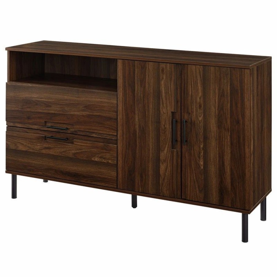 Buffets & Sideboards * | Walker Edison 56 Modern Detailed Door Frame Sideboard, Dark Wlanut