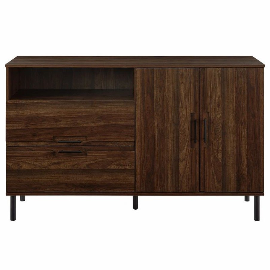 Buffets & Sideboards * | Walker Edison 56 Modern Detailed Door Frame Sideboard, Dark Wlanut