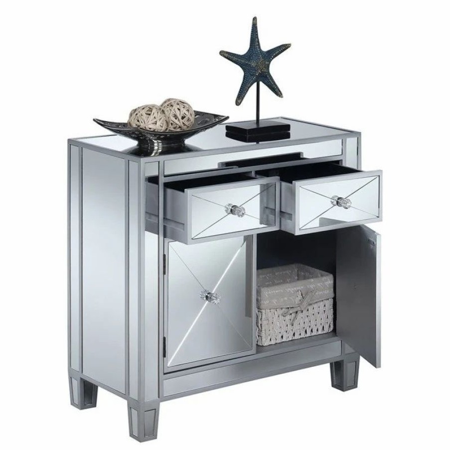 Accent Chests & Cabinets * | Convenience Concepts Gold Coast Vineyard Two-Drawer Cabinet In Mirrored Glass And Silver Wood Finish