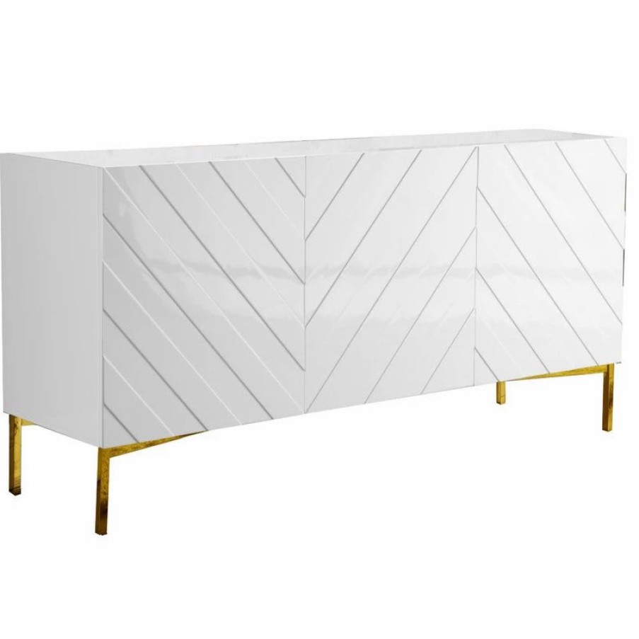 Buffets & Sideboards * | Meridian Furniture Collette Sideboard/Buffet, White, Gold Base