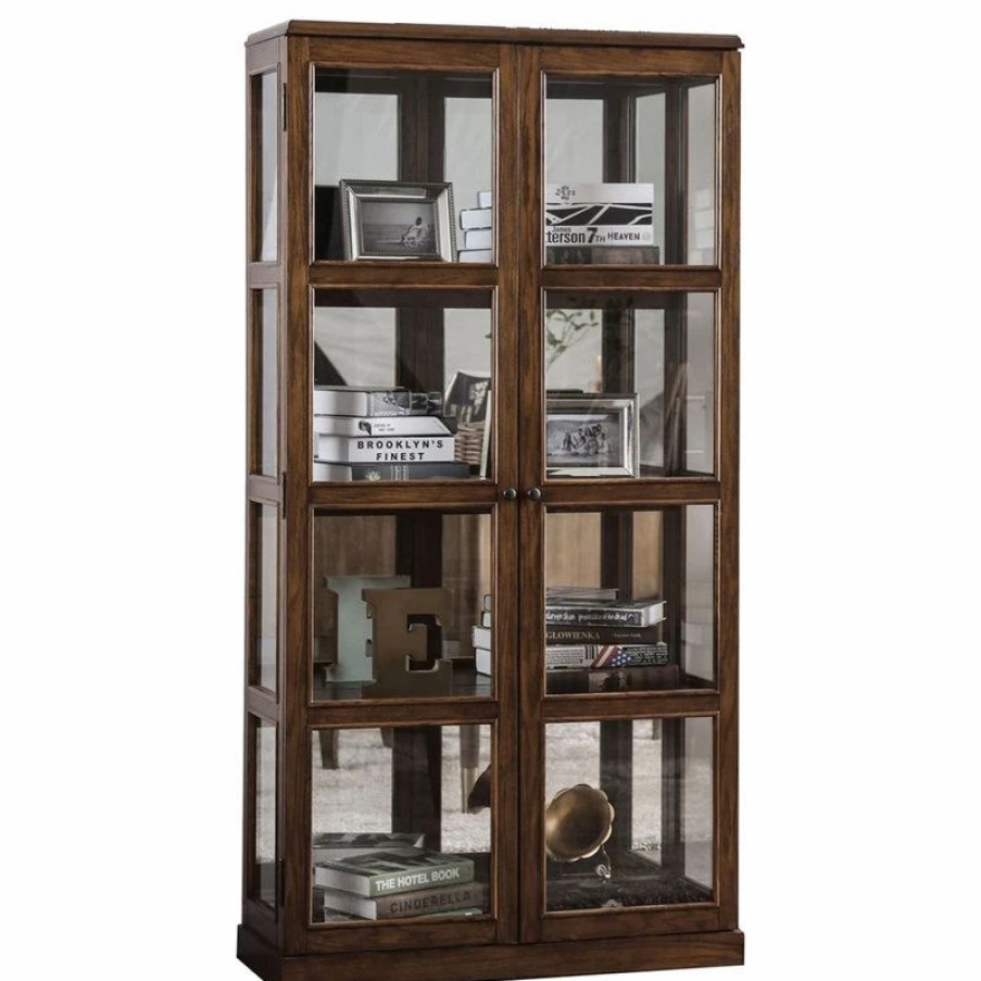 China Cabinets & Hutches * | Furniture Of America E-Commerce By Enitial Lab Transitional Wooden Curio Cabinet With Two Glass Doors And Four Shelves Oak