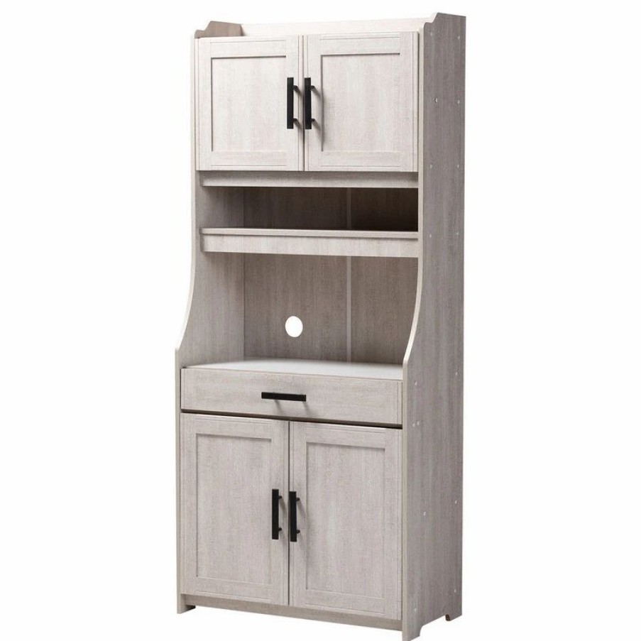 China Cabinets & Hutches * | Baxton Studio Louise Contemporary 6-Shelf White-Washed Wood Kitchen Storage Cabinet