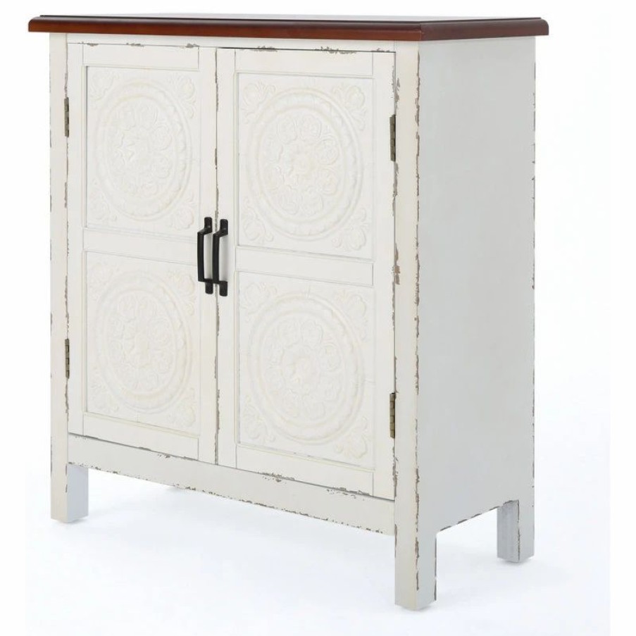 Accent Chests & Cabinets * | Gdfstudio Gdf Studio Aliana Shabby Painted Accent Cabinet, Distressed White/Brown