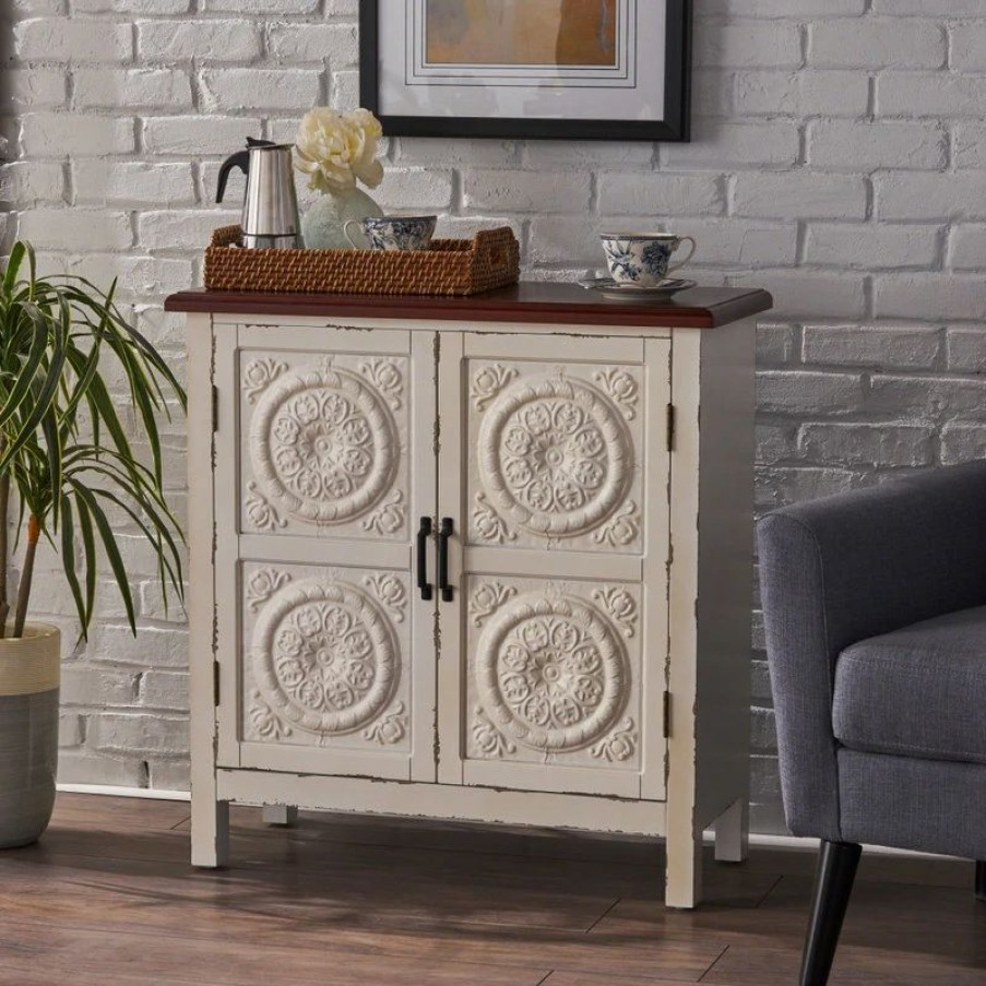 Accent Chests & Cabinets * | Gdfstudio Gdf Studio Aliana Shabby Painted Accent Cabinet, Distressed White/Brown