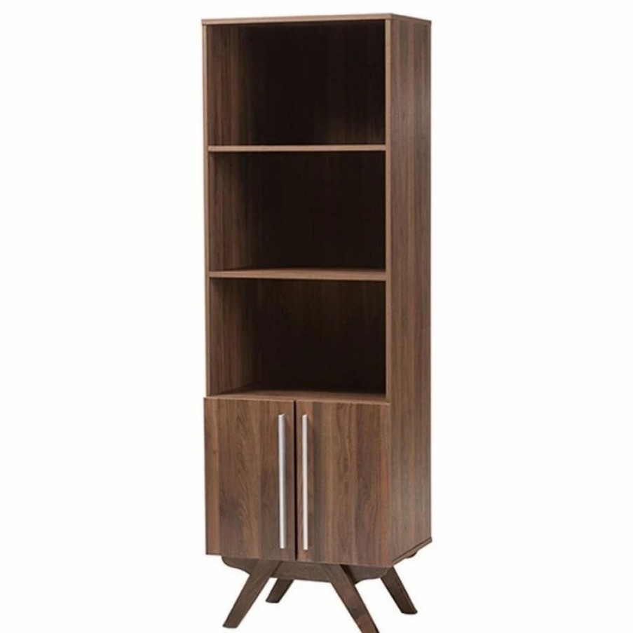 Bookcases * | Wholesale Interiors Ashfield Mid-Century Modern Walnut Brown Finished Wood Bookcase