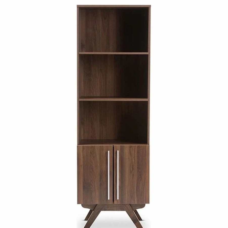 Bookcases * | Wholesale Interiors Ashfield Mid-Century Modern Walnut Brown Finished Wood Bookcase