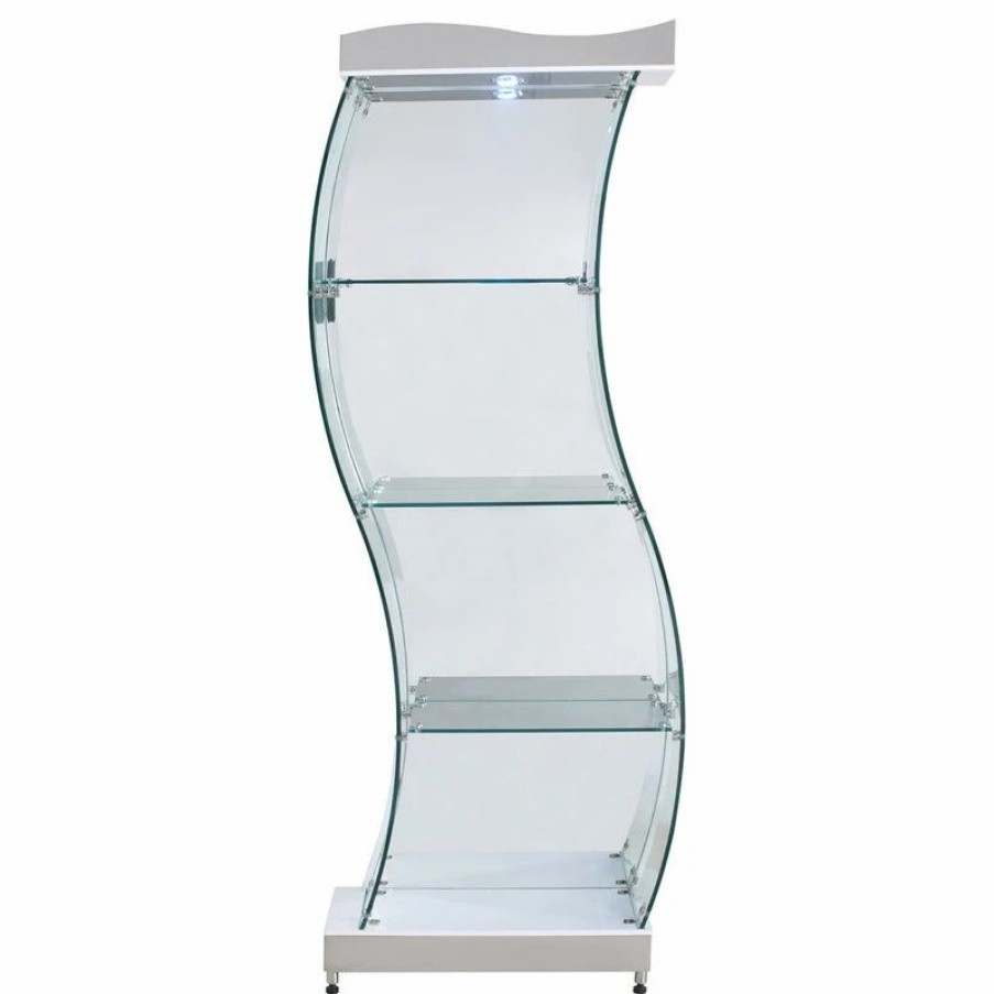 China Cabinets & Hutches * | Chintaly Imports S-Shaped Glass Curio With Clear And White Finish 6618-Cur-Wht