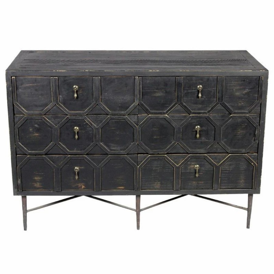 Accent Chests & Cabinets * | Moti Aliso Samara 6 Drawer Chest, Recycled Pine On Iron Base