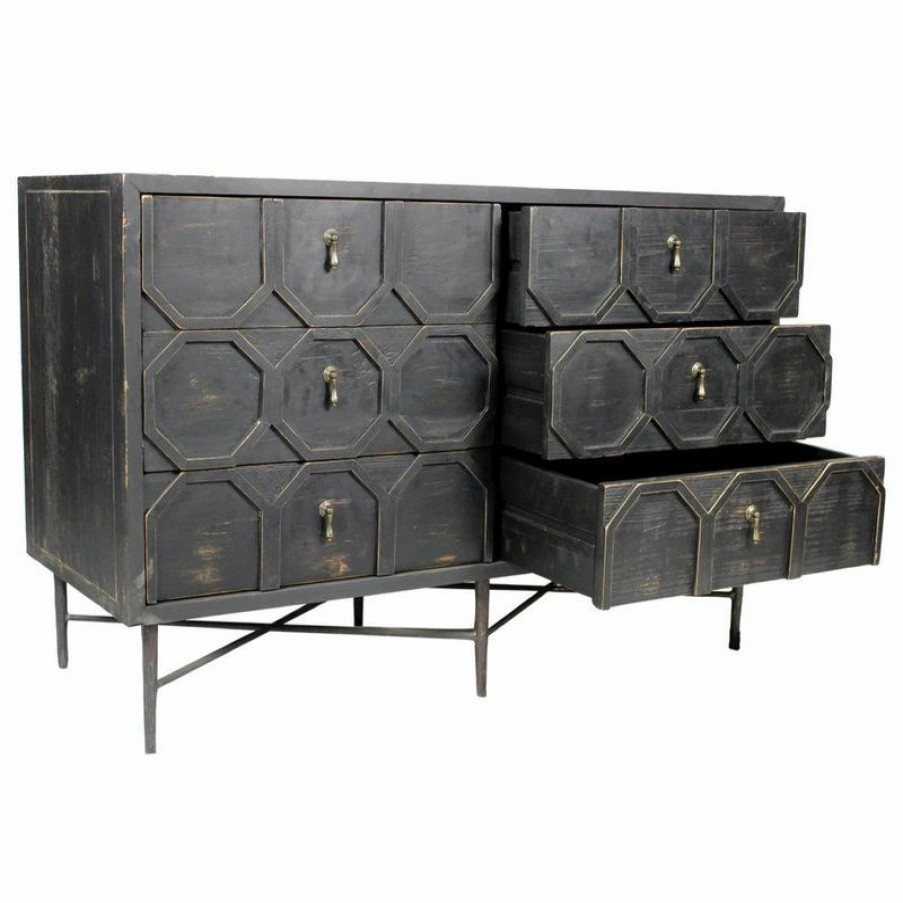 Accent Chests & Cabinets * | Moti Aliso Samara 6 Drawer Chest, Recycled Pine On Iron Base