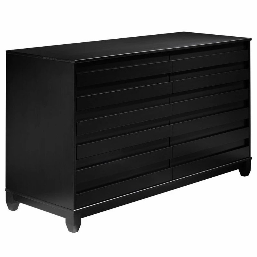 Dressers * | Walker Edison Modern Grooved Panel 6 Drawer Wood Dresser, Black