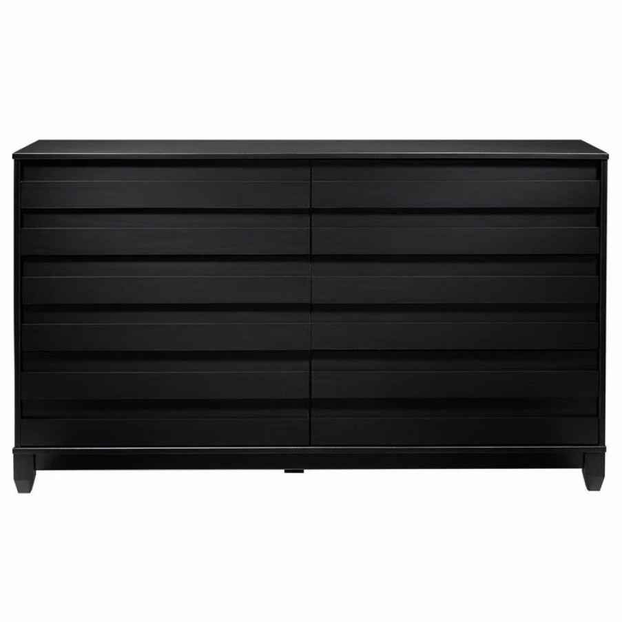 Dressers * | Walker Edison Modern Grooved Panel 6 Drawer Wood Dresser, Black