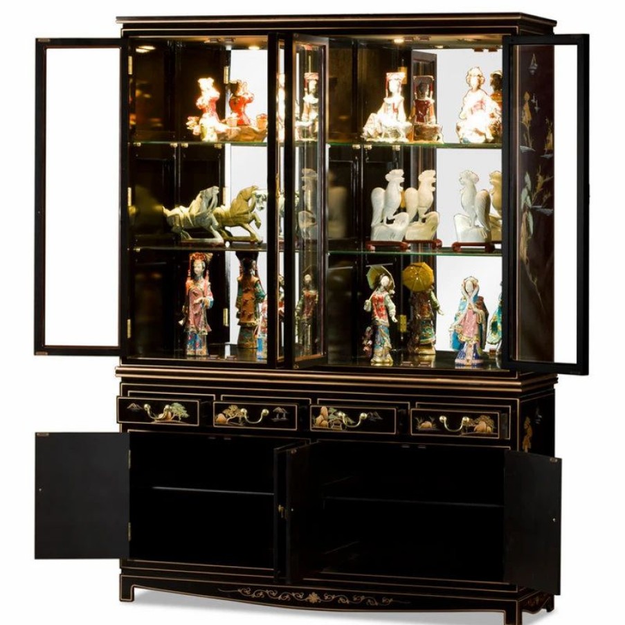 China Cabinets & Hutches * | China Furniture And Arts 60In Black Lacquer Chinoiserie Oriental China Cabinet