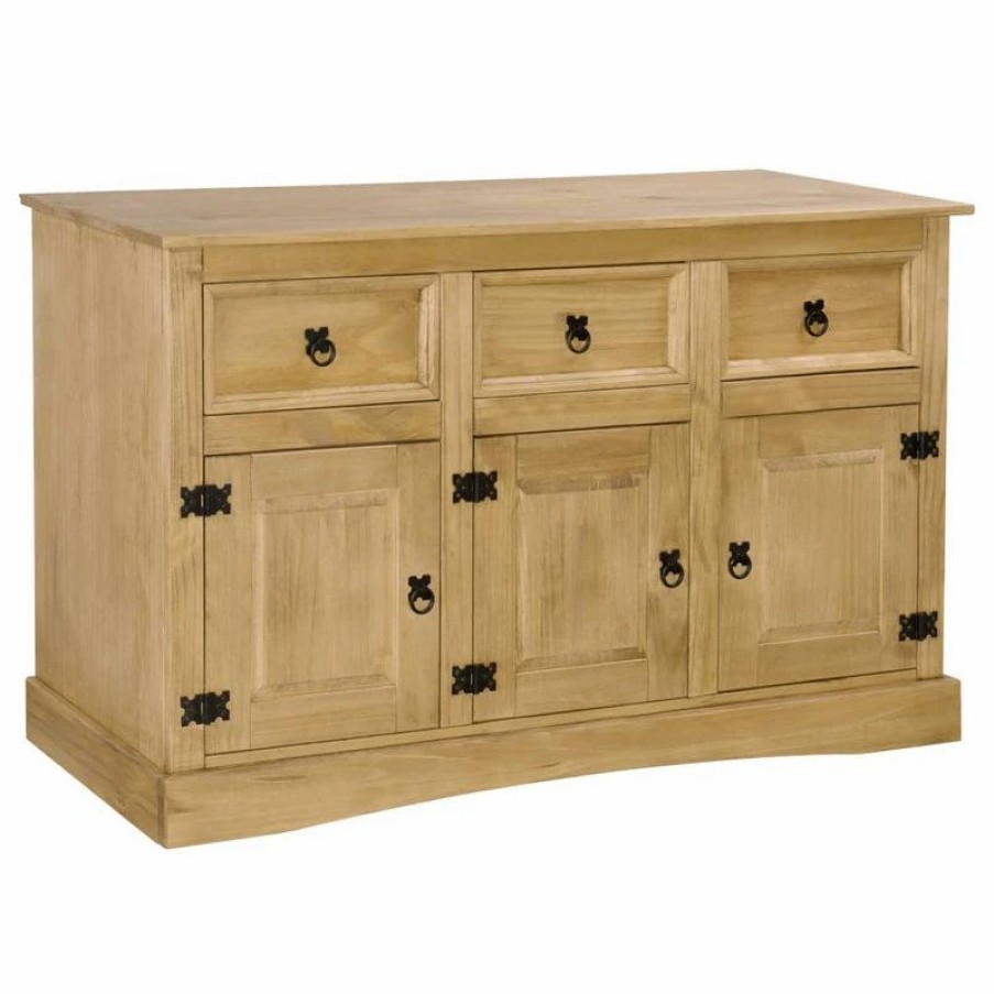 Buffets & Sideboards * | Vida Xl International B.V. Vidaxl Solid Wood Mexican Pine Sideboard Corona Range 3 Doors Cabinet Cupboard