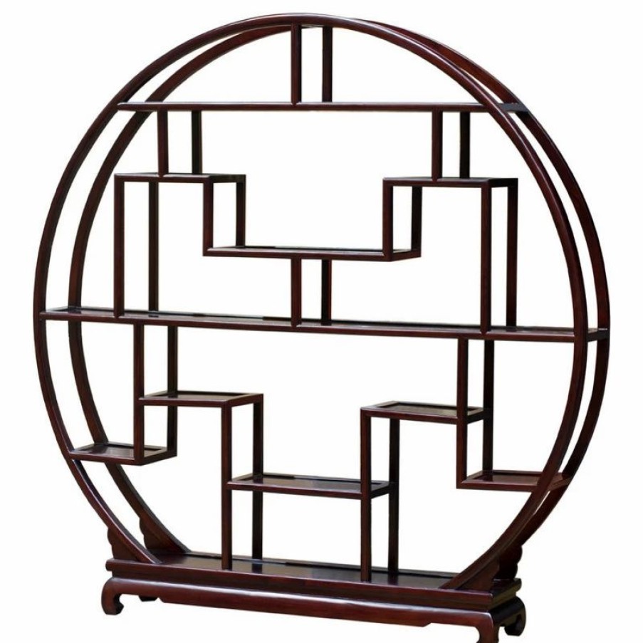 China Cabinets & Hutches * | China Furniture And Arts Dark Cherry Grand Elmwood Asian Moon Curio Stand