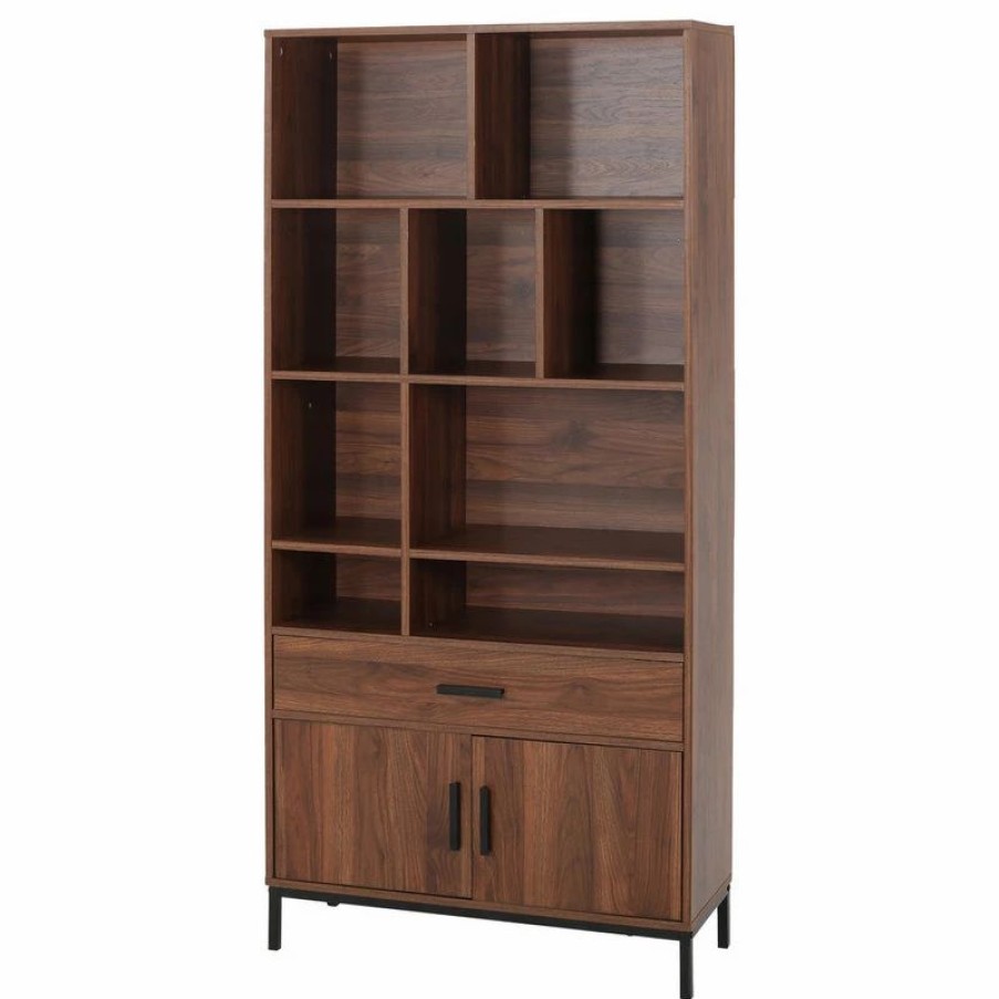 Bookcases * | Gdfstudio Harman Contemporary Faux Wood Cube Unit Bookcase, Walnut/Black