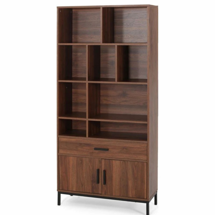 Bookcases * | Gdfstudio Harman Contemporary Faux Wood Cube Unit Bookcase, Walnut/Black