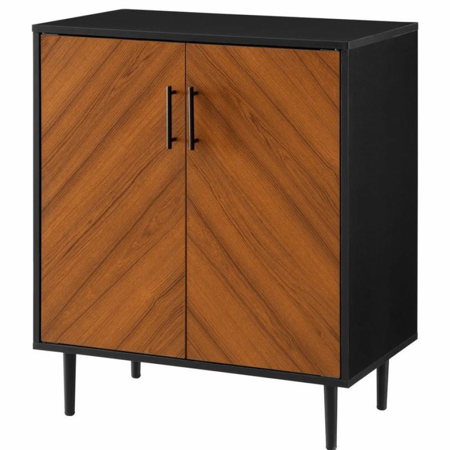 Accent Chests & Cabinets * | Walker Edison 28 Modern Bookmatch Accent Cabinet, Solid Black