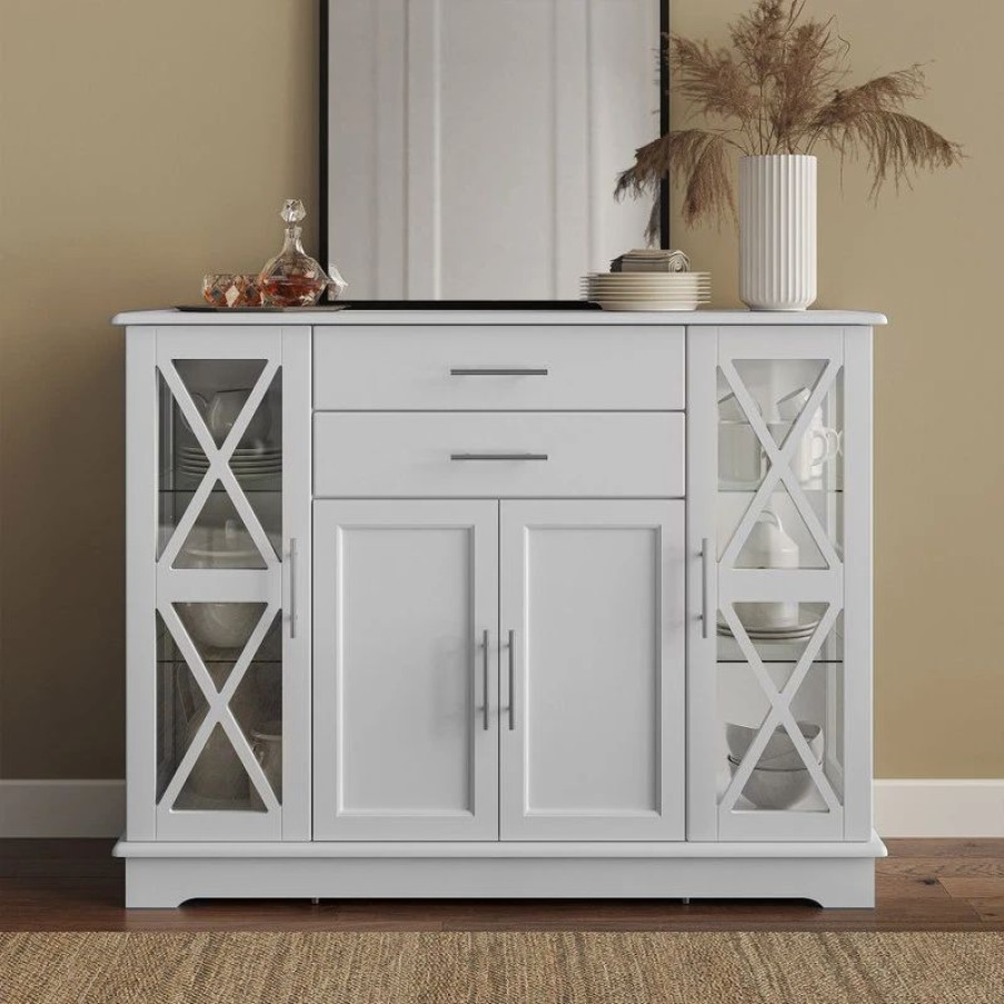 Buffets & Sideboards * | Belleze Ryland 47 Wood Storage Sideboard Buffet Cabinet Console Table, White