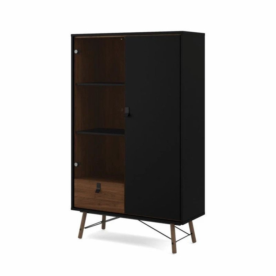 China Cabinets & Hutches * | Tvilum Ry 1 Drawer China Cabinet With 1 Door 1 Glass Door In Black Matte Walnut