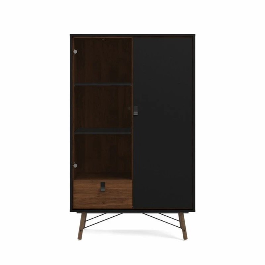 China Cabinets & Hutches * | Tvilum Ry 1 Drawer China Cabinet With 1 Door 1 Glass Door In Black Matte Walnut