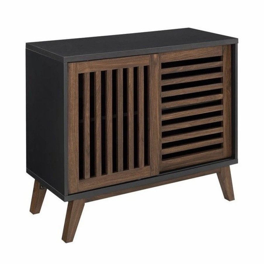 Accent Chests & Cabinets * | Walker Edison 36 Sliding Slat Door Storage Accent Cabinet, Black / Dark Walnut