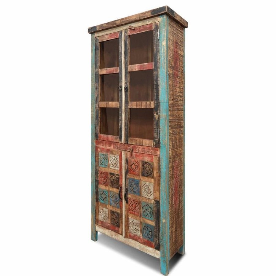 China Cabinets & Hutches * | Crafters And Weavers La Boca Solid Wood Carved Display China Cabinet, Bookcase