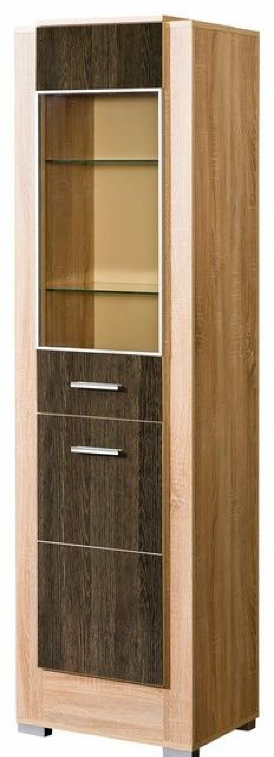 China Cabinets & Hutches * | Maxima House Carmelo Glass Cabinet, Arusha/Sonoma Oak