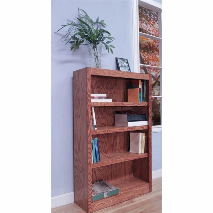 Bookcases * | Concepts In Wood Traditional 48 Tall 4-Shelf Wood Bookcase In Dry Oak