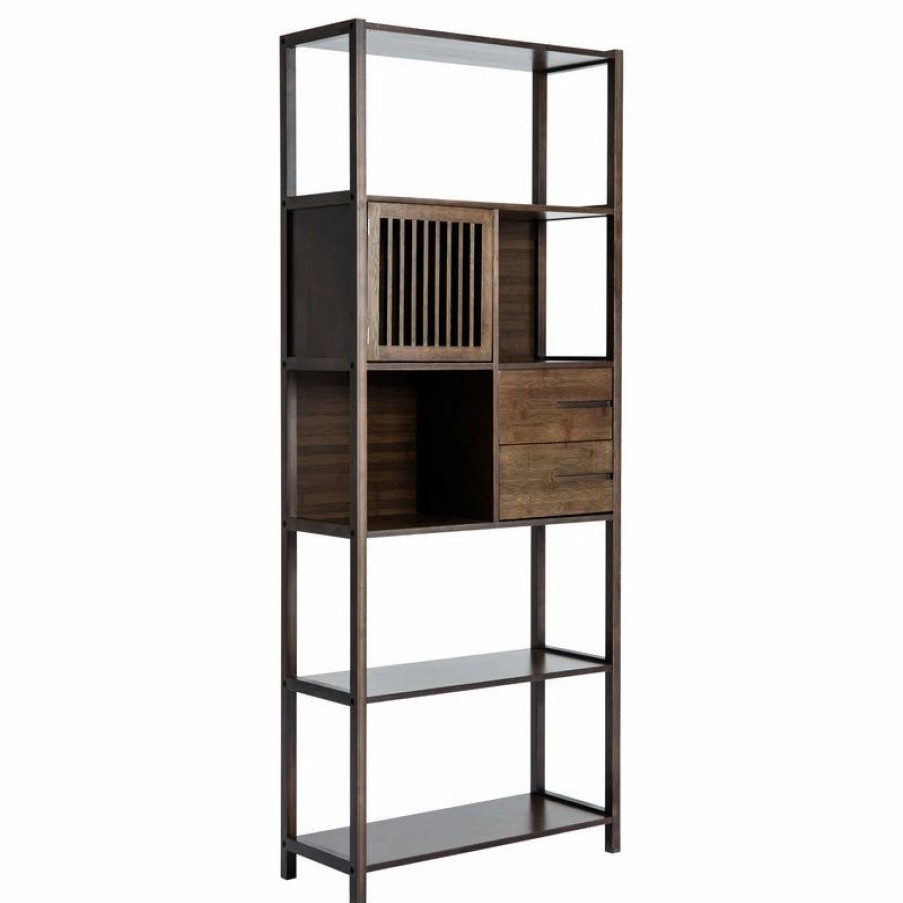 Bookcases * | Boraam Industries, Inc. Selma Bamboo Bookcase, Left Facing Spindle Cabinet, Cappuccino