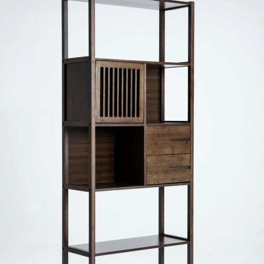 Bookcases * | Boraam Industries, Inc. Selma Bamboo Bookcase, Left Facing Spindle Cabinet, Cappuccino