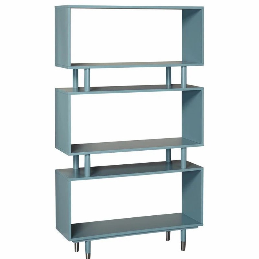 Bookcases * | The Mezzanine Shoppe Margo Bookshelf, Antique Blue With Silver Finish Bracket