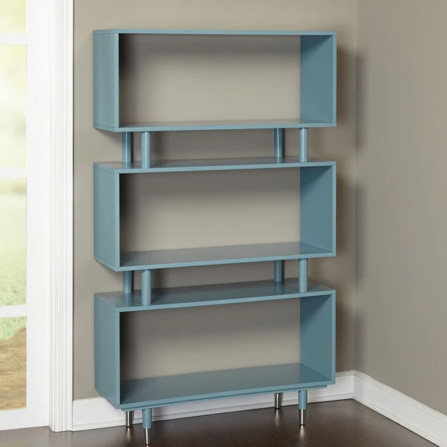 Bookcases * | The Mezzanine Shoppe Margo Bookshelf, Antique Blue With Silver Finish Bracket