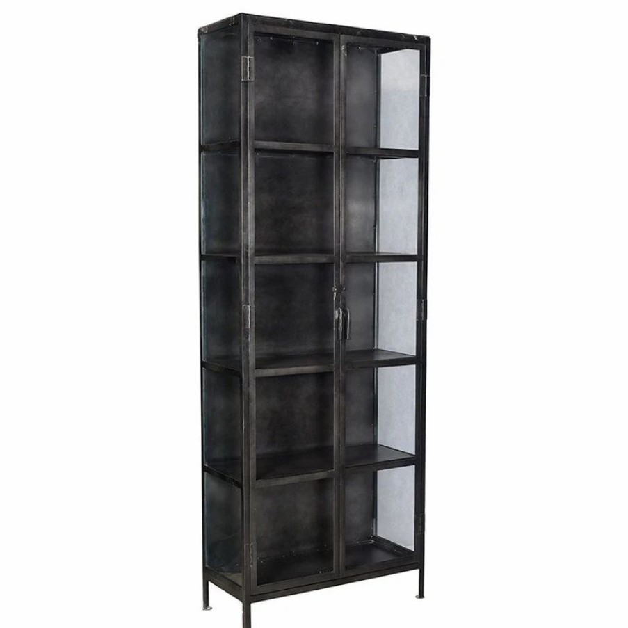 China Cabinets & Hutches * | Mix Industrial Iron And Glass Display Cabinet