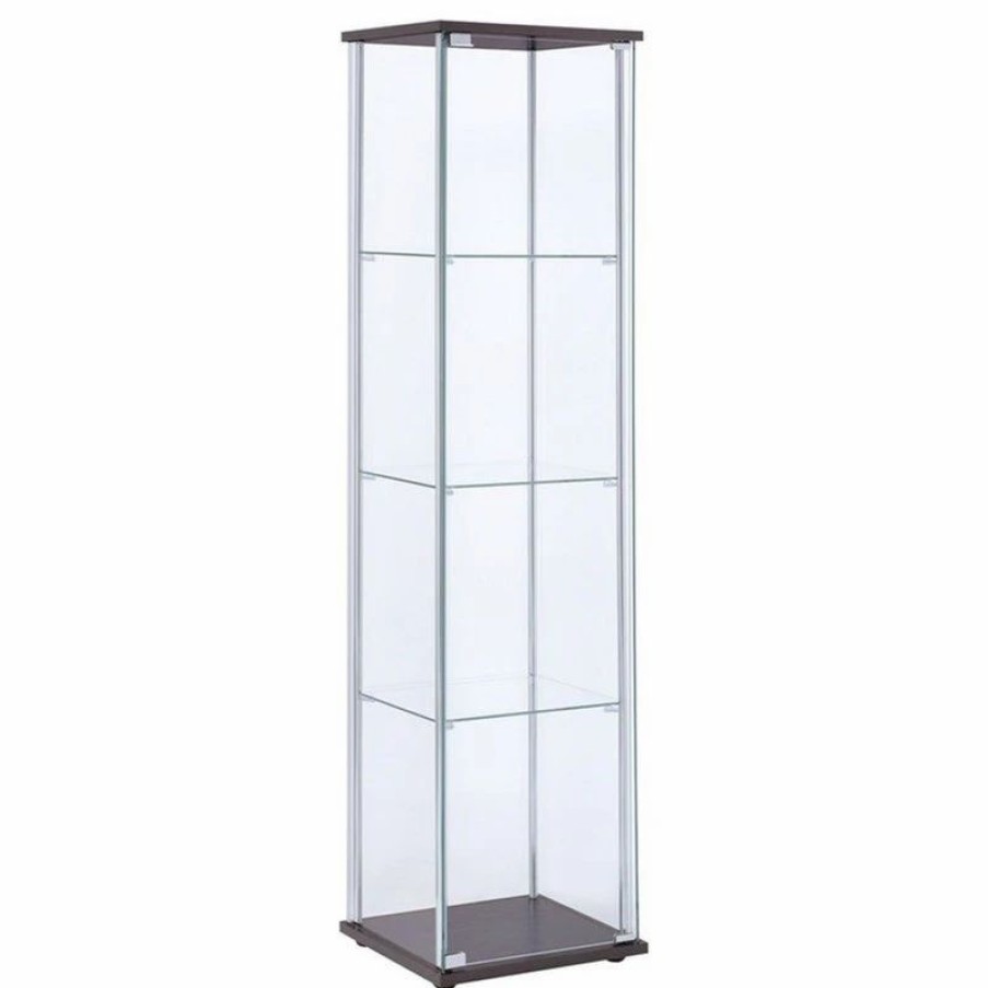 China Cabinets & Hutches * | Bowery Hill Contemporary Espresso 4 Shelf Glass Curio Cabinet