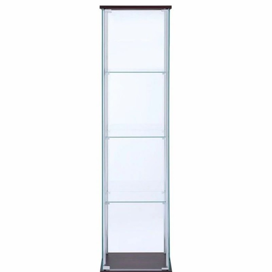 China Cabinets & Hutches * | Bowery Hill Contemporary Espresso 4 Shelf Glass Curio Cabinet