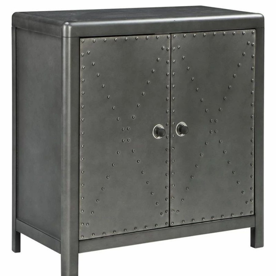 Accent Chests & Cabinets * | Ashley Furniture Industries Ashley Rock Ridge 2 Door Accent Cabinet In Antique Gunmetal