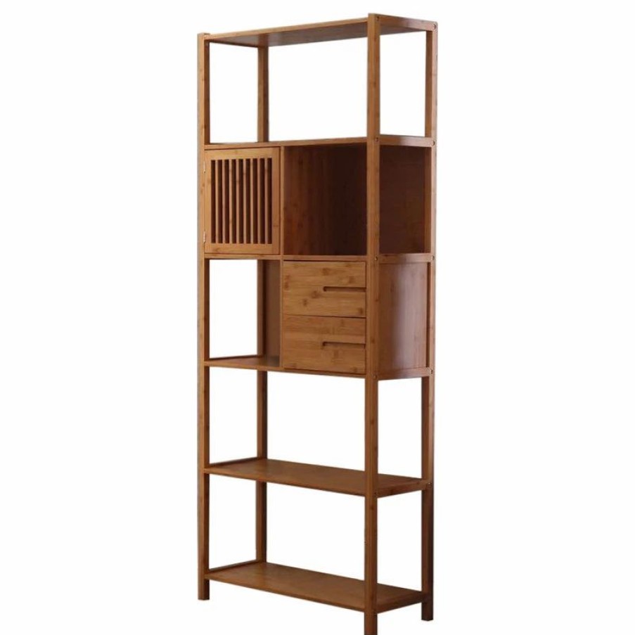 Bookcases * | Boraam Industries, Inc. Selma Bamboo Bookcase, Left Facing Spindle Cabinet, Natural