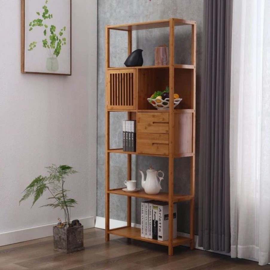 Bookcases * | Boraam Industries, Inc. Selma Bamboo Bookcase, Left Facing Spindle Cabinet, Natural