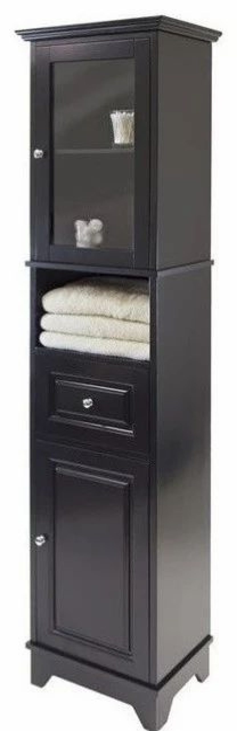 China Cabinets & Hutches * | Pemberly Row Tall Cabinet With Glass Door And Drawer In Black Finish