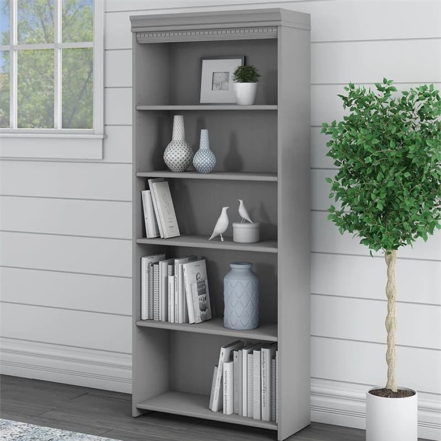 Bookcases * | Bush Business Furniture Bush Furniture Fairview 5 Shelf Bookcase In Cape Cod Gray