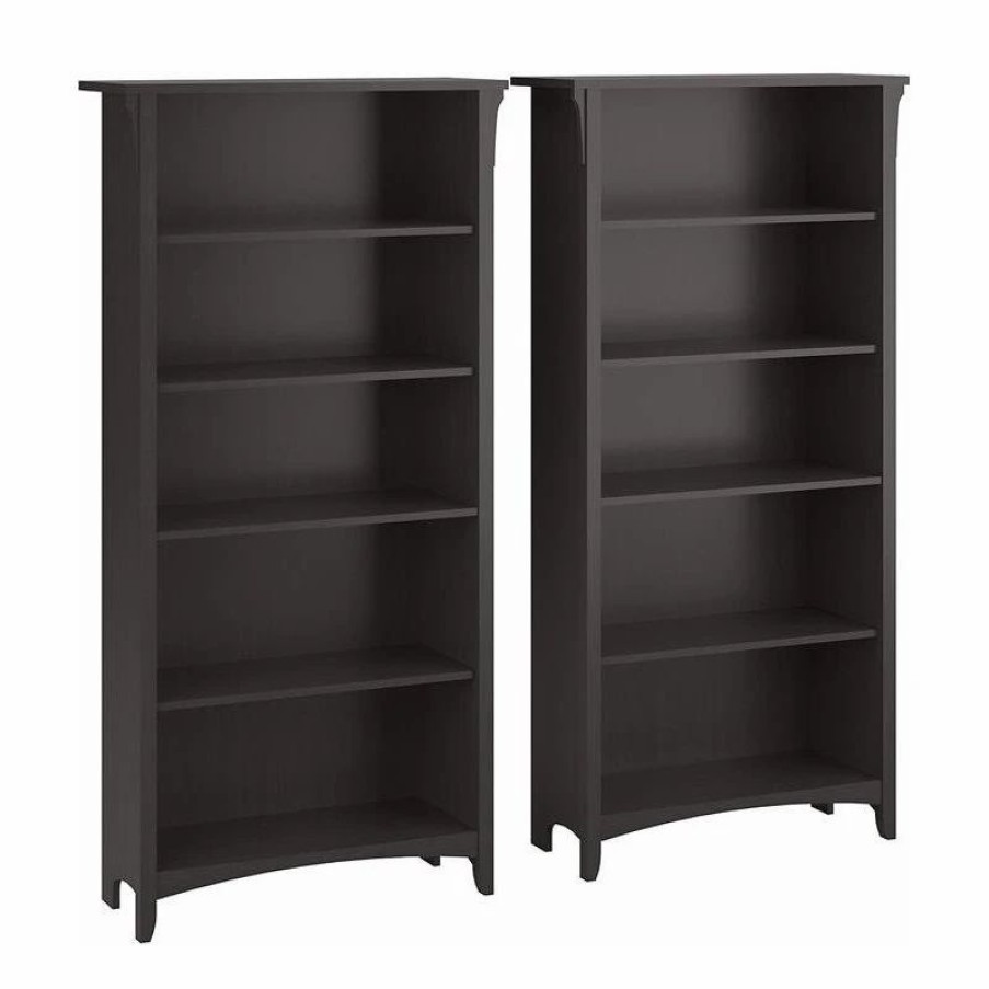 Bookcases * | Bush Business Furniture Salinas Tall 5 Shelf Bookcase Set Of 2 In Vintage Black Engineered Wood