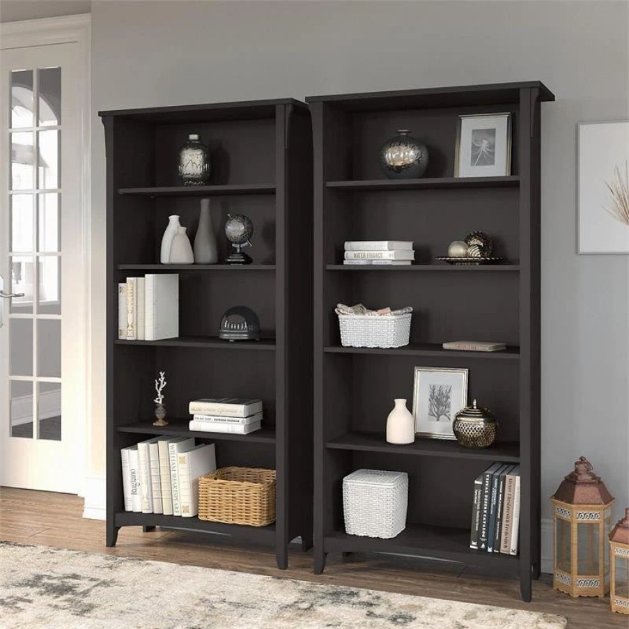 Bookcases * | Bush Business Furniture Salinas Tall 5 Shelf Bookcase Set Of 2 In Vintage Black Engineered Wood