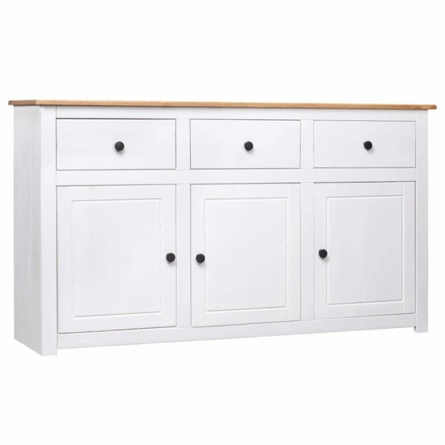 Buffets & Sideboards * | Vida Xl International B.V. Vidaxl Solid Wood Pine Sideboard White Panama Range Storage Cabinet Furniture