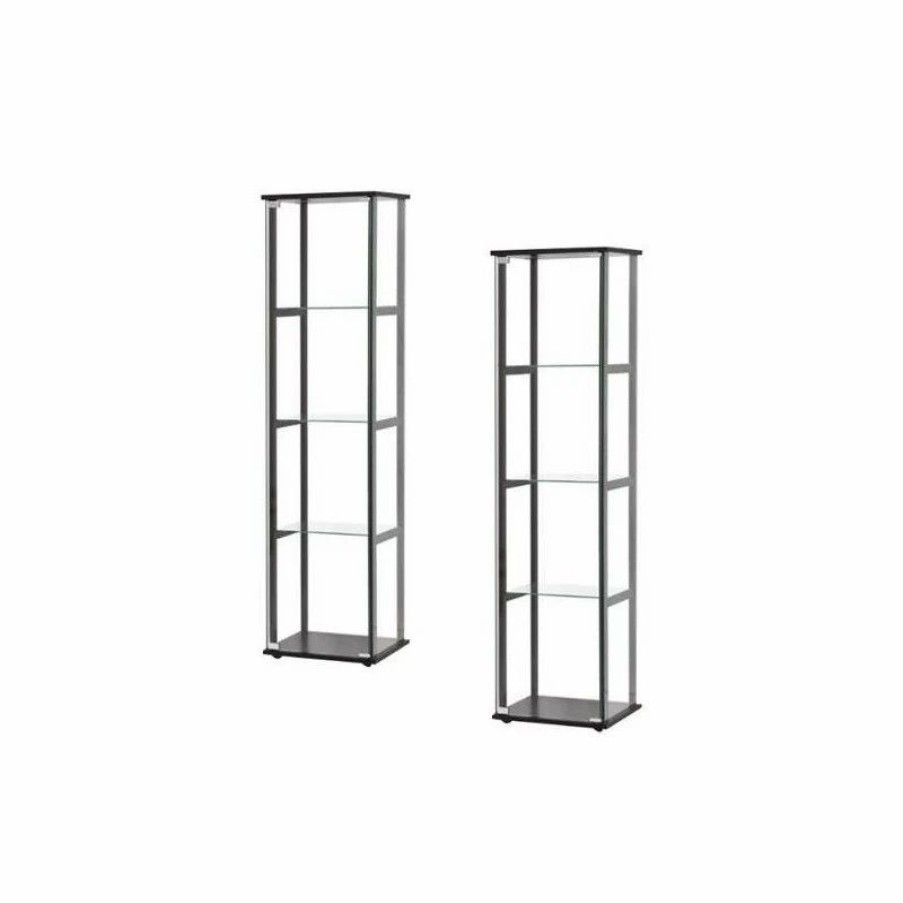 China Cabinets & Hutches * | Home Square (Set Of 2) Contemporary Glass Curio Cabinet In Black