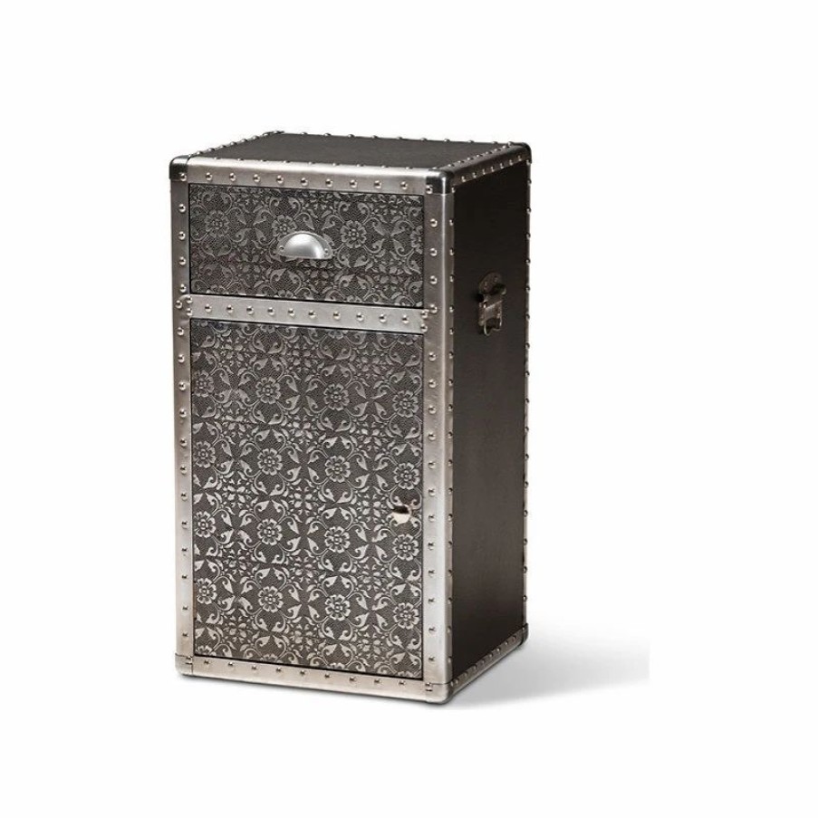 Accent Chests & Cabinets * | Wholesale Interiors Baxton Studio Cosette Vintage Industrial Silver Metal Floral Accent Cabinet