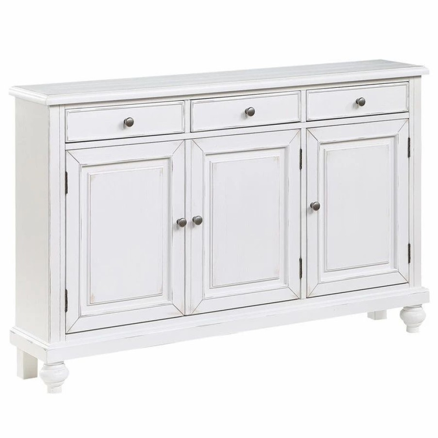 Buffets & Sideboards * | Coast To Coast Imports, Llc Dove White Rub 3 Door 3 Drawer Credenza