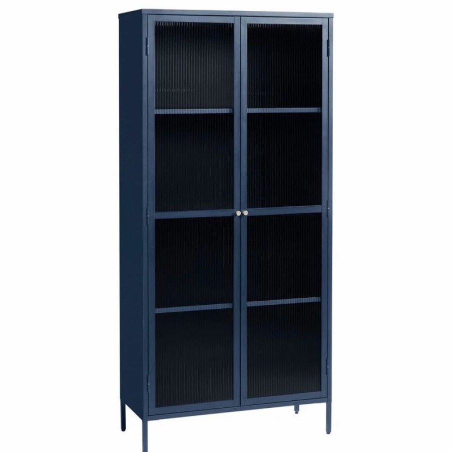 China Cabinets & Hutches * | Unique Furniture 75 Contemporary Glass & Metal Display Cabinet In Blue